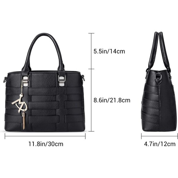 PU Leather Weave Black Shoulder Bag for Women Elegant Top Handle Designer Purse - Picture 4 of 8